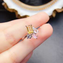 天然S925银黄水晶戒指4*6mm轻奢高级感项链 新款网红饰品批发