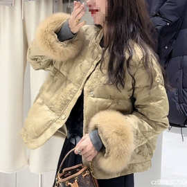 新中式提花棉服女2025冬季新袖口拼接毛毛复古国风夹棉外套女