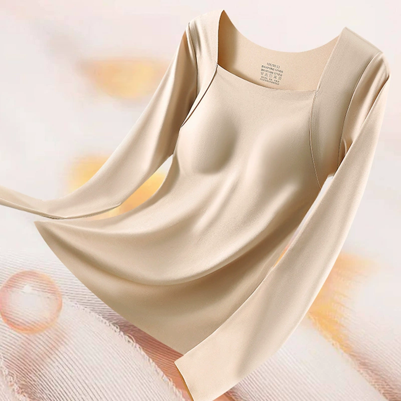 2024 Легкая теплая шерсть с квадратным вырезом, одежда для кожи, женская осень и зима дикая теплая, тонкая и тонкая с грудными подушками