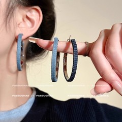 小众设计感牛仔大圈圈耳环女2025新款港风气质适合方圆脸的耳饰