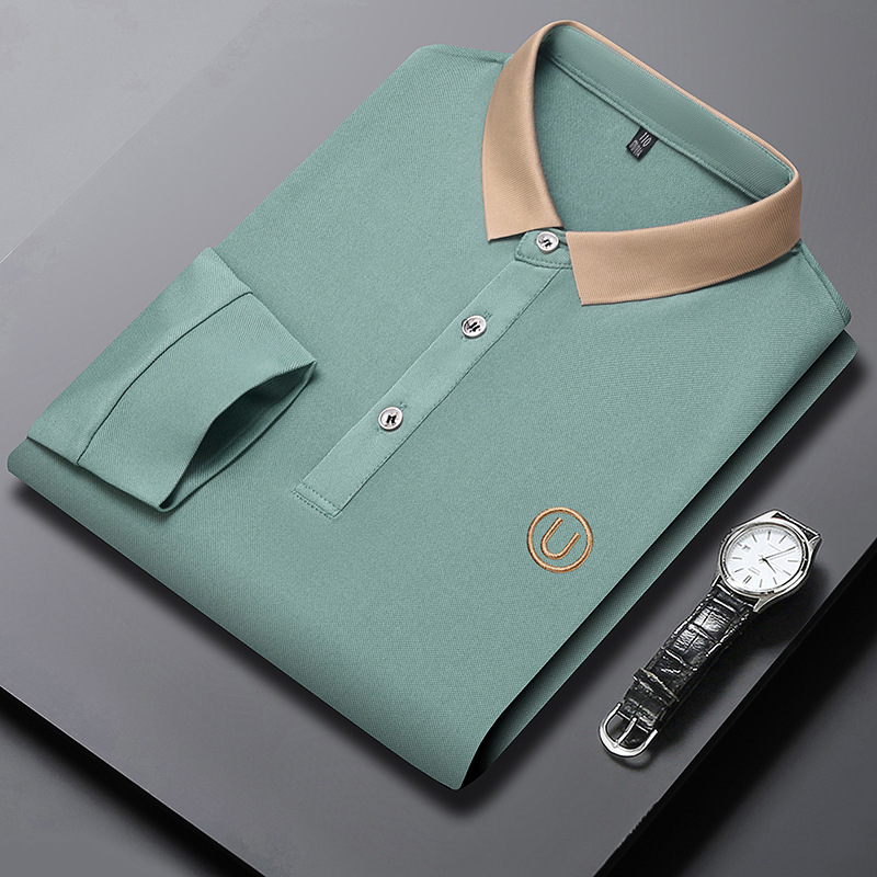 Camiseta Polo de Manga Longa 2024 para Homens Primavera Outono Marca da Moda Camisas Polo Soltas Masculinas Camisa Versátil de Algodão Casual Camiseta Top_voghion.com