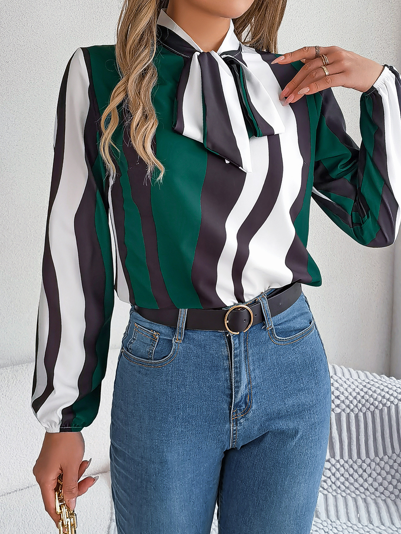 Women's Chiffon Shirt Long Sleeve Blouses Elegant Stripe display picture 11