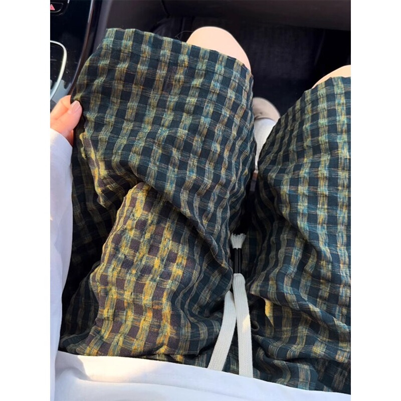 Seersucker Textured Sports Shorts Men's Summer Ice Silk Quick-Drying Plaid Five-Point Pants American Casual Beach Pants