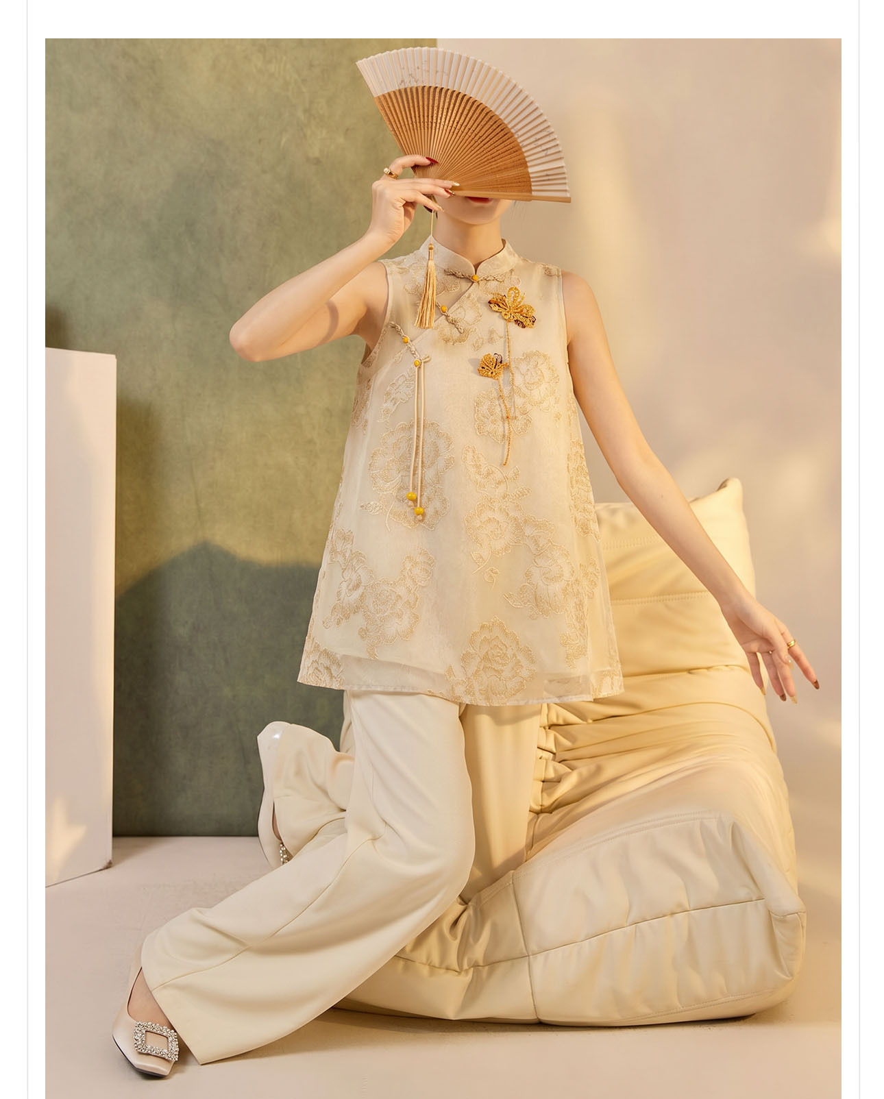 Đầm vest nữ retro chất jacquard cài snap — nghệ chi tiết 3