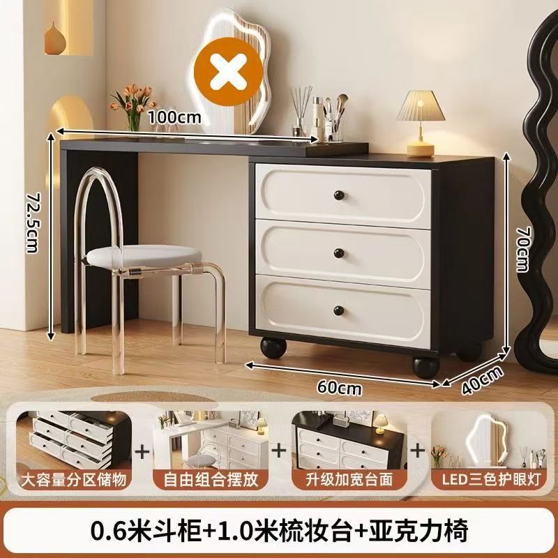 Xuanhei 100 테이블 + 60 검정색 세트 흰색 3단 서랍장 + 아크릴 의자