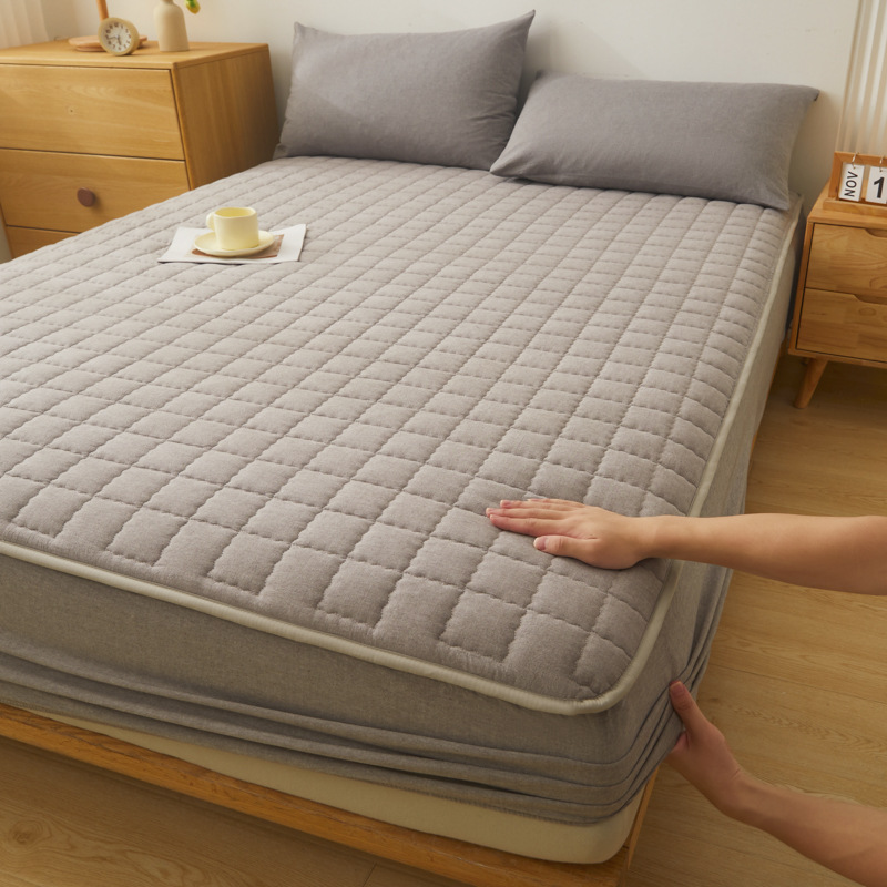 2025 nueva clase A de algodón teñido en hilo de algodón lavado funda de cama cubierta protectora de colchón grueso acolchado funda de cama de una sola pieza