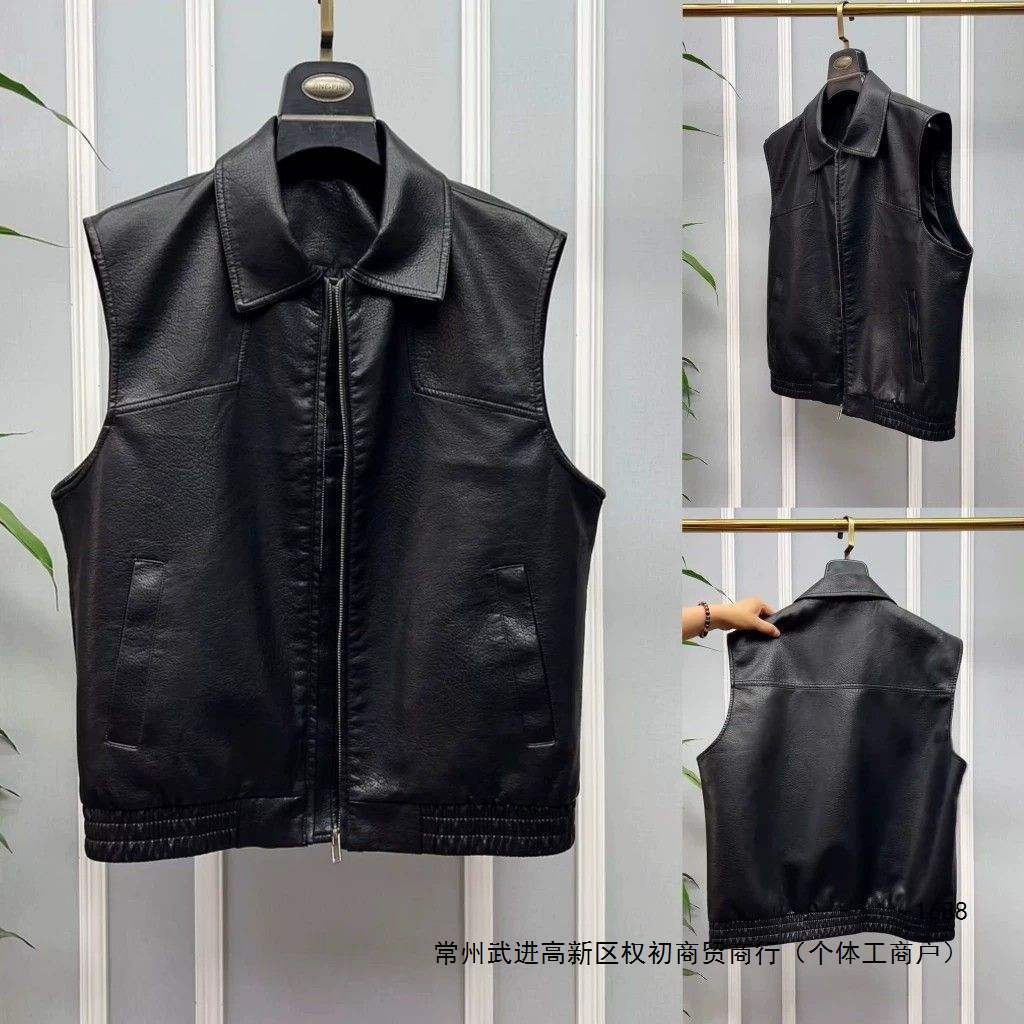 Old Money Style Retro Men's Leather Vest, Spring/Autumn 2026 New Style, Sleeveless Motorcycle Collar Casual Vest