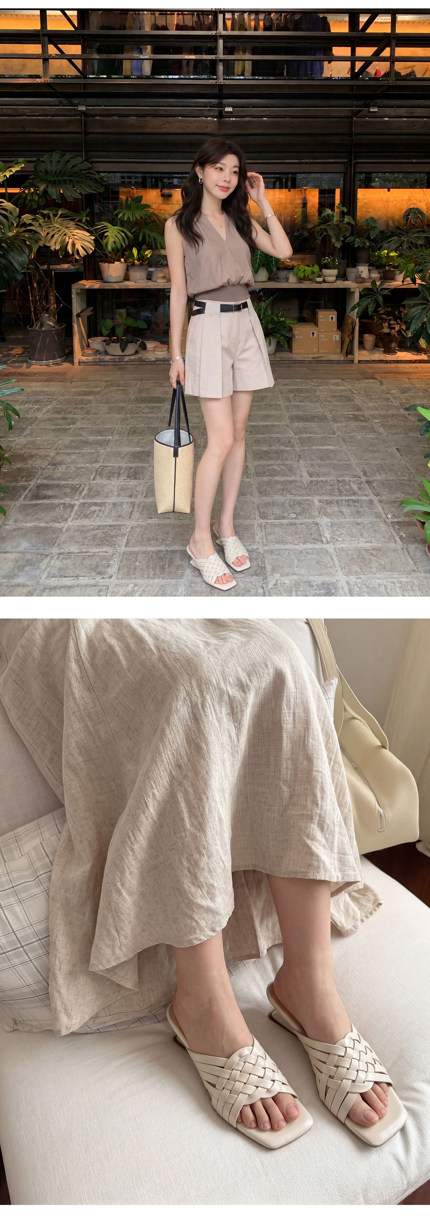 Sandal cao gót nữ mũi vuông đan chéo, gót xuồng 9 cm — Trần truồng hồng, màu đen, màu trắng ngà, bạc chi tiết 19