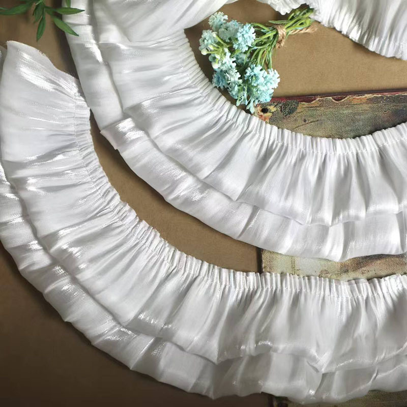 Shimmering and Elegant Pleated Chiffon Lace Trim for Clothing Accessories, Lace Trim for Cheongsam, High-End Skirt Hem, Neckline Lace