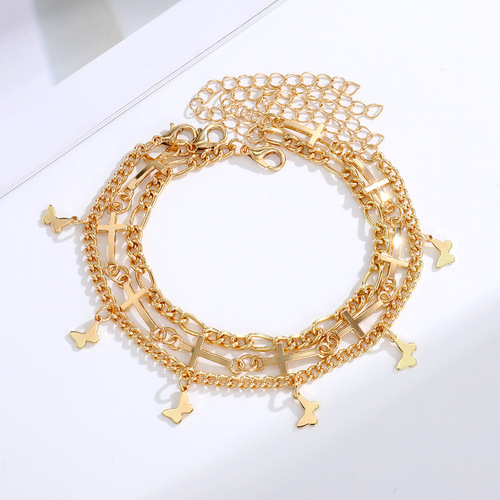 Mushang Cross-border New Advanced Cross Bracelet and Ankle Chain for Women, European and American Retro Unique Hip-hop Butterfly Accessory