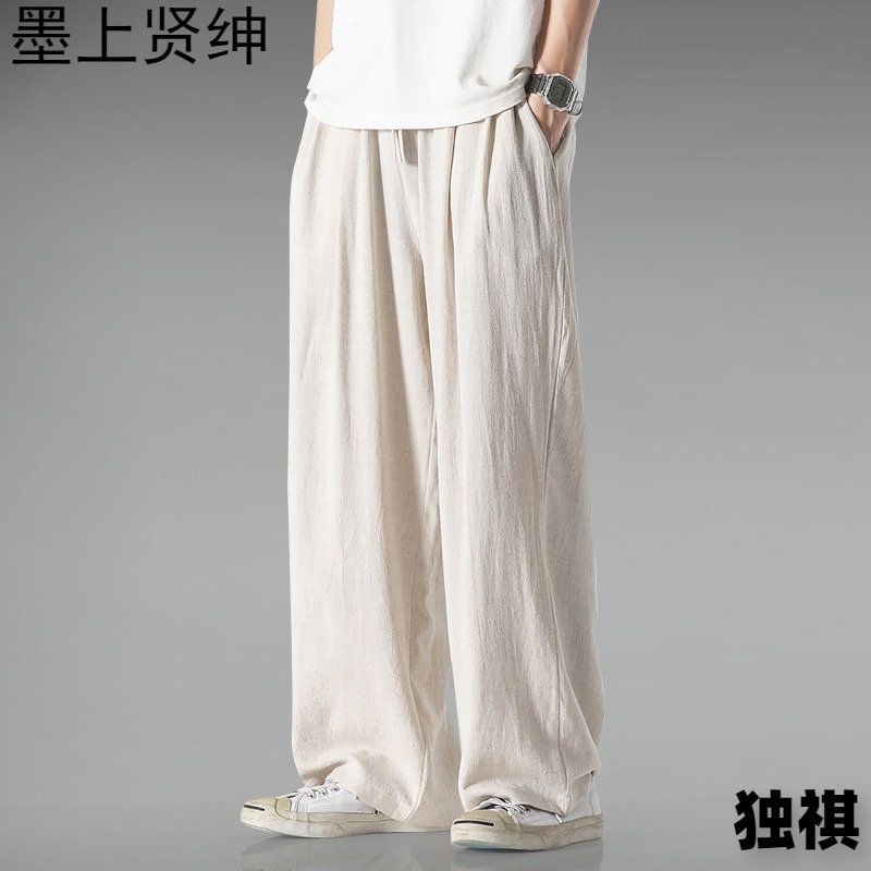 Pantalones de lino ligeros y transpirables de estilo chino, pantalones de hombre, pantalones holgados de gran tamaño de verano, pantalones anchos rectos, pantalones casuales de algodón y lino