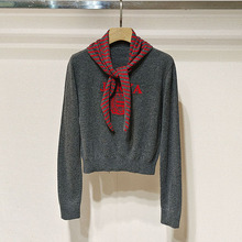 1件起批2025秋女装XRJ4M30B圆领字母围巾学院风长袖针织衫S250654