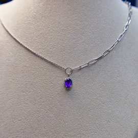 工厂批发爆款天然紫水晶项链S925银镶嵌主石5*7热销欧美一件代发