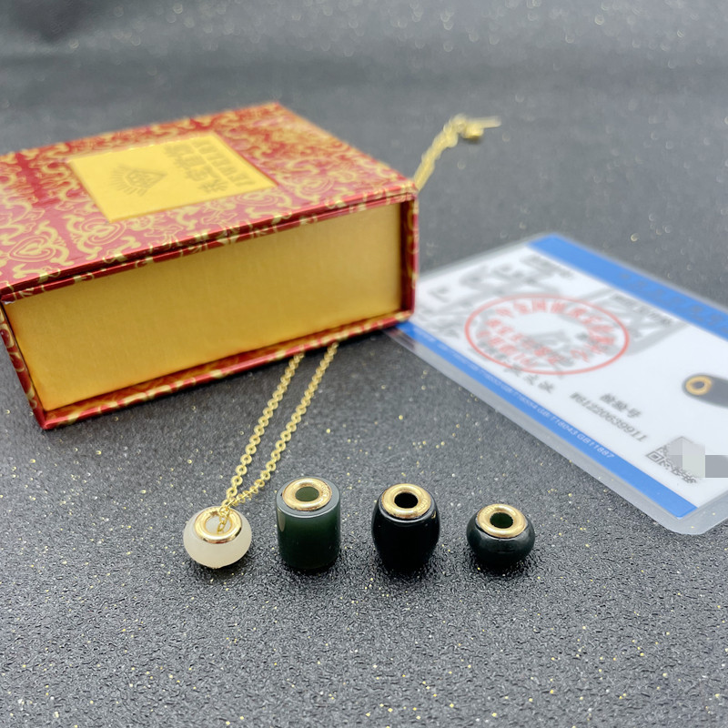 Pure gold 999 inlaid Hetian black jade pendant Hetian jade wholesale transfer beads clavicle link Lutong necklace for women