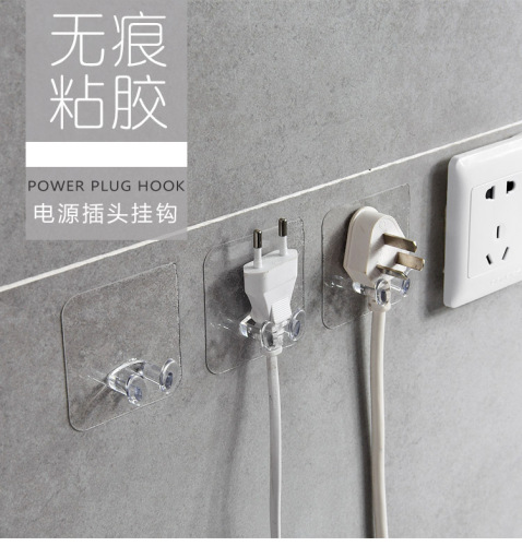 Creative power plug hook kitchen wire adhesive wall-mounted storage no-drilling strong plug invisible adhesive hook