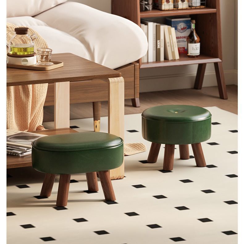 Wooden Stool with Soft Cushion, Low Stool for Home Entrance, Bench for Living Room Sofa, Children's Small Wooden Stool, Creative Four-Leaf Clover Shoe-Changing Stool