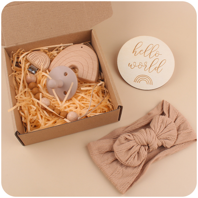 Nuevo bebé de dibujos animados Arco Iris haya mordedor bebé arco pelo banda chupete cadena cinco piezas traje