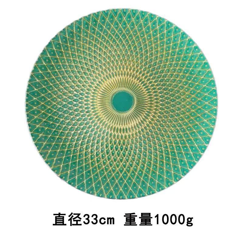 軽い高級ガラスプレート、セキセイ模様、東南アジアの金緑のフルーツプレート、洋食プレート、装飾プレート、宴会パイナップルプレート|undefined