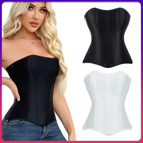 Shein's Popular Pure Color Corset with Hidden Zipper on the Side, Widened Buttocks, Fishbone Corset Top for Women
