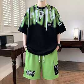hiphop街头风涂鸦字母印花短袖T恤男夏季ins潮牌宽松情侣上衣