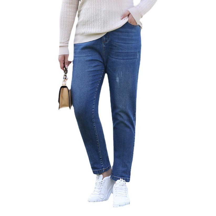 Джинсы больших размеров осень новые толстые MM200 кг с высокой талией тонкие эластичные бедра толстые тонкие узкие брюки женские
