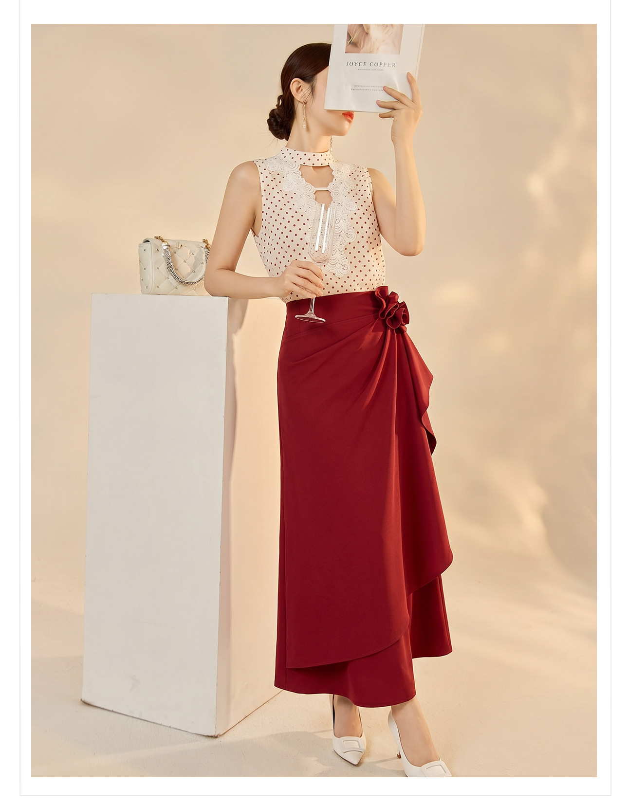 Set vest và chân váy ngắn họa tiết chấm bi phong cách Tân Trung Hoa mùa hè — Trang phục [Vest+Half Dress], nửa váy, Trang phục [Áo vest+quần short], quần đùi chi tiết 15