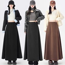 毛呢灰色半身裙女2025新款秋冬裙冬款裙子长裙A字小个子中长裙子