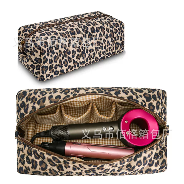 Cross-border best-selling leopard print hair dryer storage bag, large-capacity hairdressing tool organizer, scratch-resistant, wear-resistant, and portable