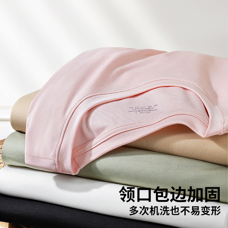 Nueva modal primavera y el verano de las mujeres base de manga corta de color sólido cuello redondo puede salir de punto de camisa de fondo fino agradable a la piel