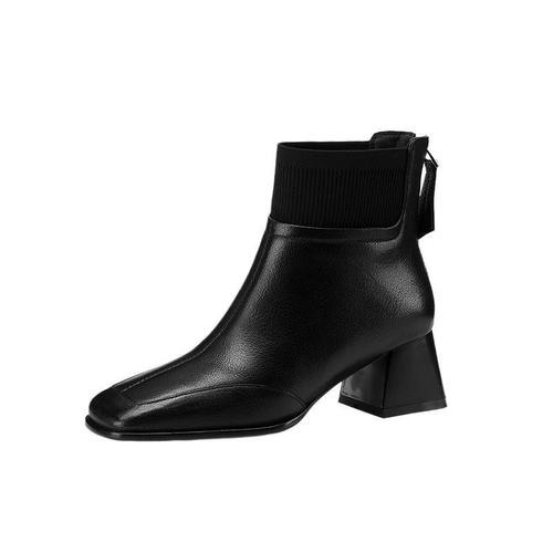 Brown Retro Fashion Thick Heel Square Toe Women's Winter Spring Knit Wool Boot Fashion Slim Boot