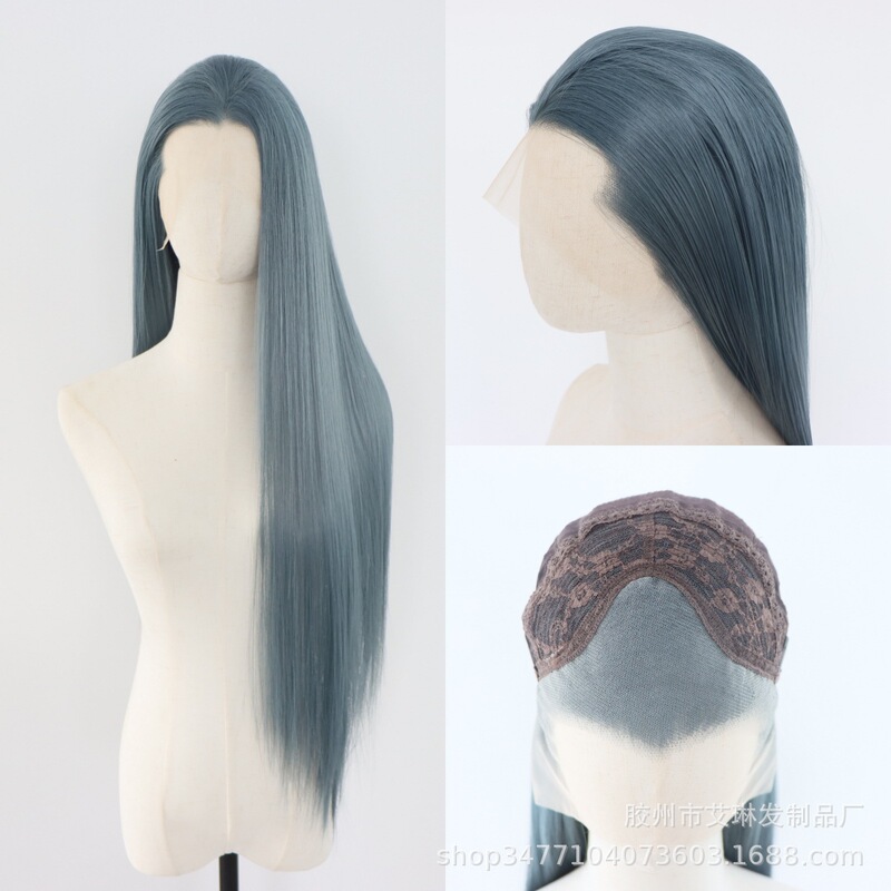 Hand-Crocheted Lace Front Wig for Women, Natural Gray Long Straight Hair with a Beauty Point, Matte High-Temperature Synthetic Fiber Wig Hand-Crocheted Lace Front Wig for Women, Natural Gray Long Straight Hair with a Beauty Point, Matte High-Temperature Synthetic Fiber Wig