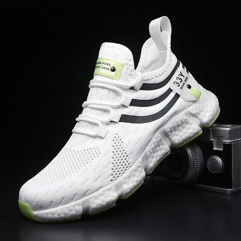 Couple's Trendy Versatile Sneakers with Double-Layered Soles, High-Quality Fly-Knit Running Shoes for Men, Breathable Student Shoes, Jinjiang Shoes