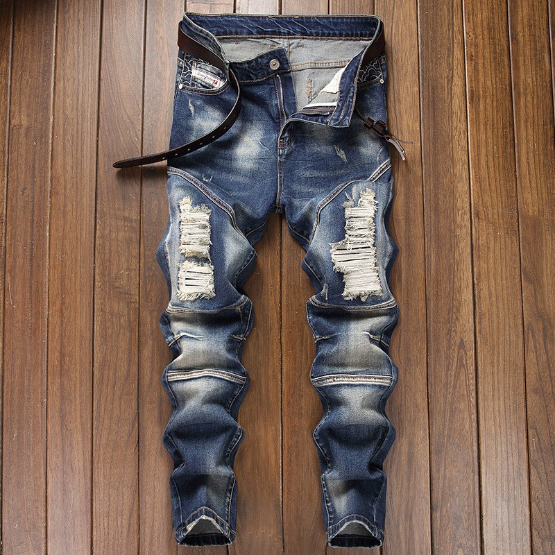 Pantalones de Mezclilla Ajustados para Hombre, Mezclilla de Algodón, Efecto Lavado, para Uso Casual