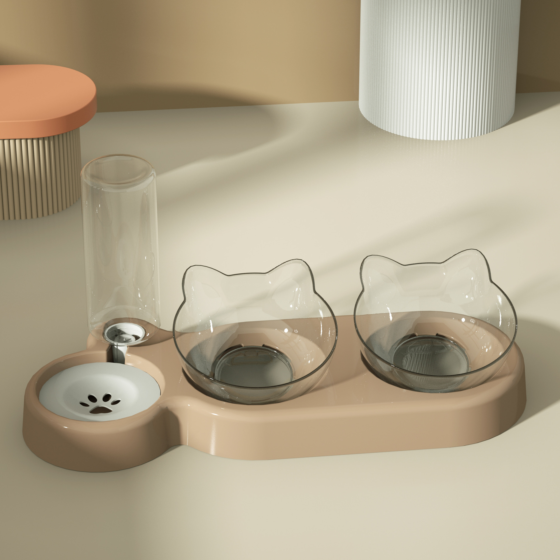 고양이귀 세그릇 - 갈색 투명그릇