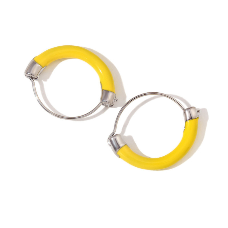 행잉 바스켓 오일 드롭 시리즈 귀걸이 - 스틸 컬러 - 옐로우