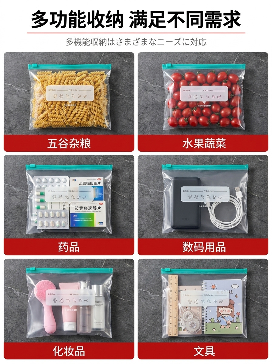 Cross-border thickened fresh-keeping sealed bag household ziplock self-sealing plastic packaging bag refrigerator freezer special sealed