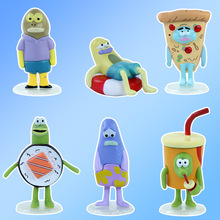 跨境新品卡通海绵宝宝可爱丑丑鱼比奇堡的居民们手办模型车载小摆