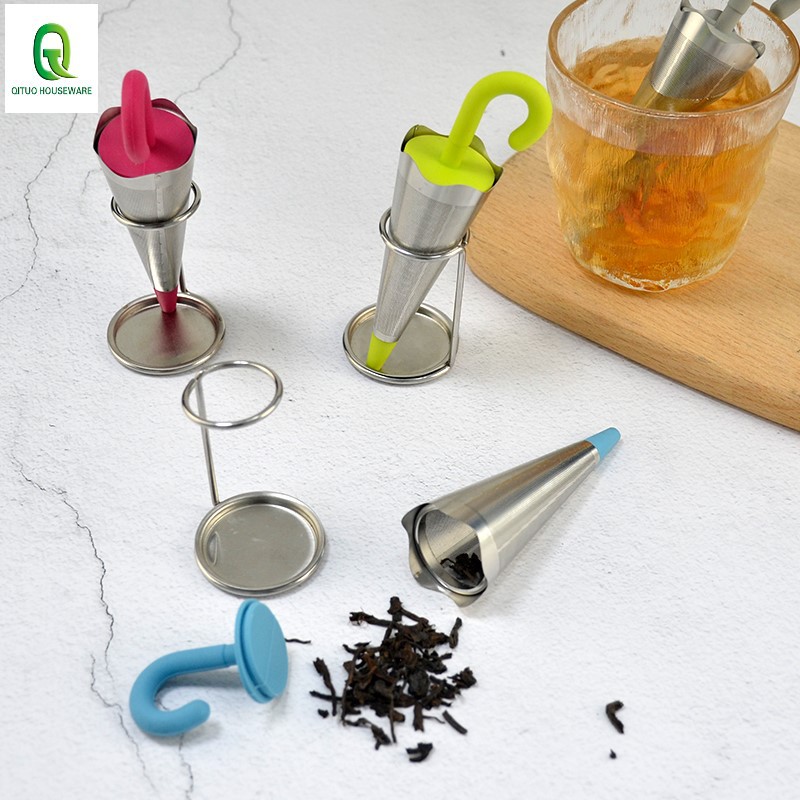 Creativa paraguas colador de té hogar al por mayor embudo de acero inoxidable Filtro de aislamiento de té neto fabricante de té accesorios colador