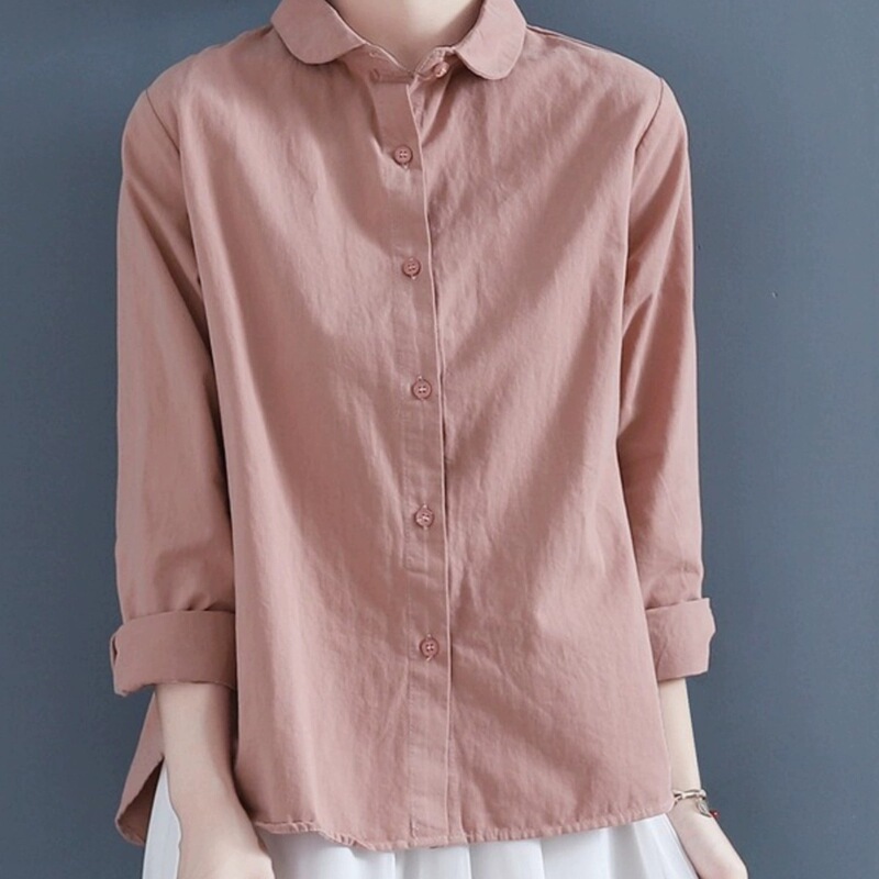 Spring Travel French Loose Solid Color Cotton and Linen Shirt for Women, New Versatile Long-Sleeve Loose Shirt for Spring and Autumn