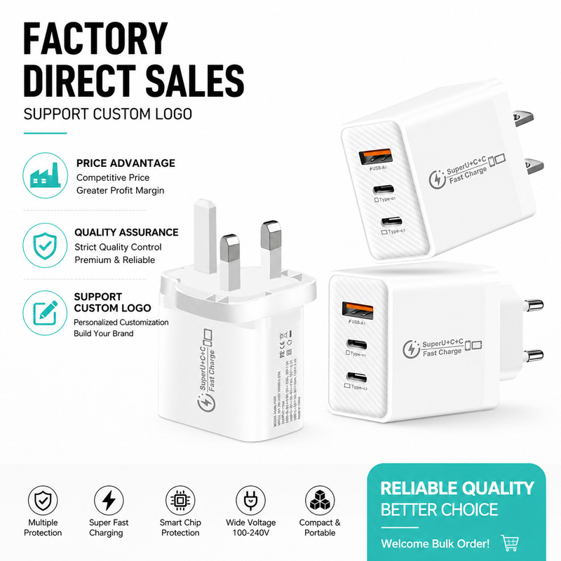 Multi-Port Dual Pd+Usb Mobile Phone Charger 3-Port Fast Charging European, American and British Charging Head Suitable for Apple, Samsung and Xiaomi Multi-Port Dual Pd+Usb Mobile Phone Charger 3-Port Fast Charging European, American and British Charging Head Suitable for Apple, Samsung and Xiaomi