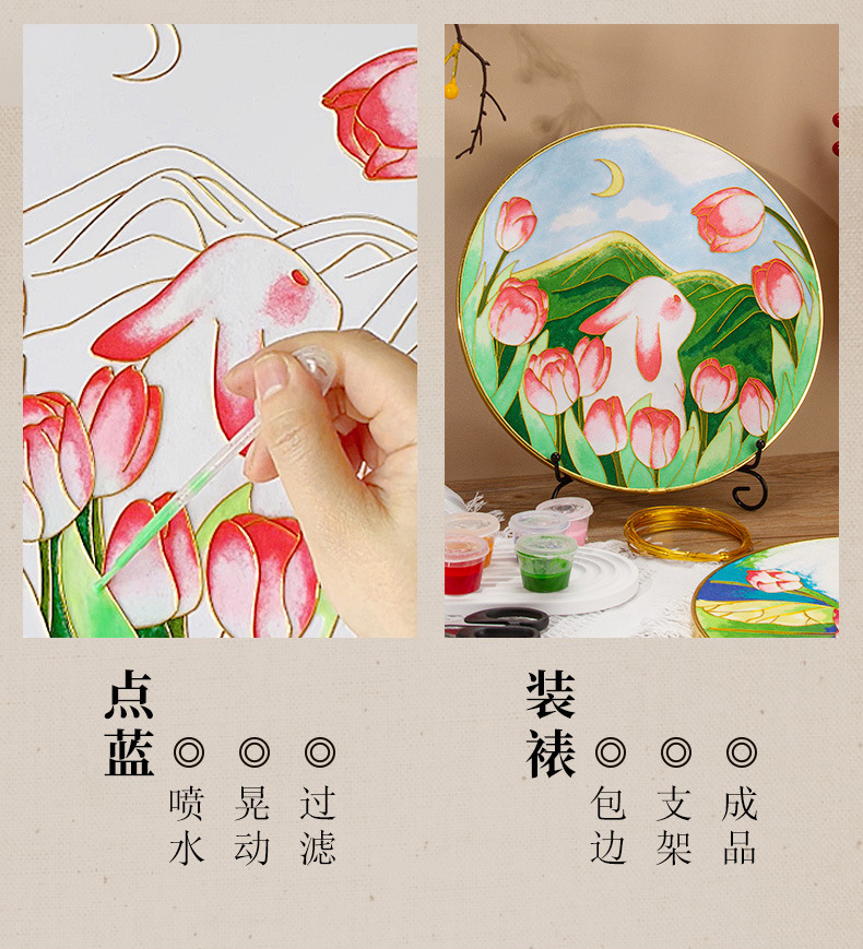手工景泰蓝掐丝珐琅画diy材料包国风摆件初学团建活动中秋节礼物-阿里巴巴