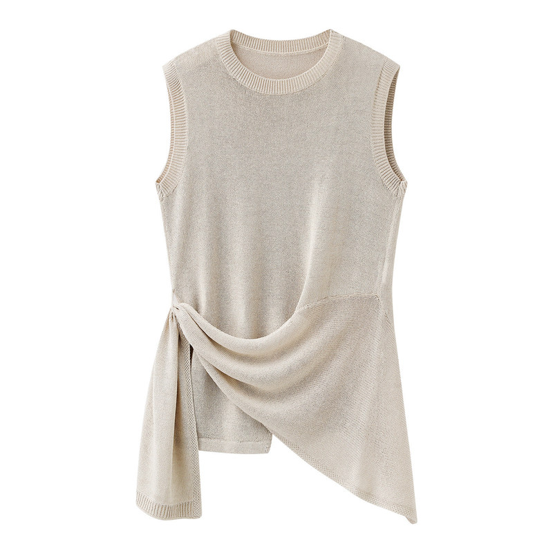 2026 Summer New Style Asymmetrical Strappy Sleeveless Knitwear Fashionable Lace-Up Knitted Vest for Women 802337