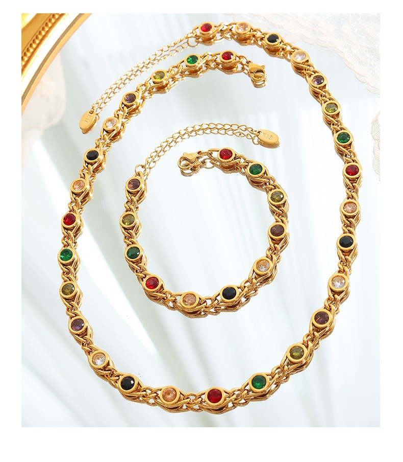 Fashion Round Titanium Steel Inlay Zircon Womenu0027S Bracelets Necklace