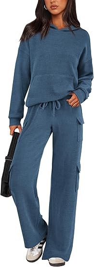 女式 2 件套休闲连帽衫运动服套装超大运动衫宽松秋季时尚运动裤|undefined