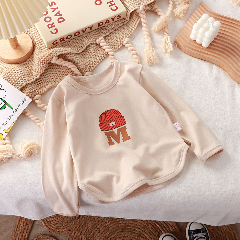 Niños de cuello redondo jersey de terciopelo en otoño niñas letras de una sola pieza de otoño invierno de manga larga jersey de terciopelo elástico