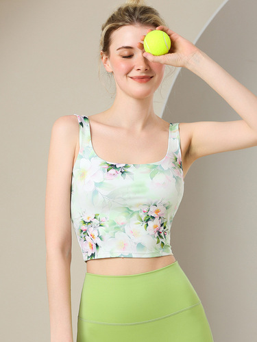 Women's Yoga Top Set with Colorful European and American Print, Good-looking Sports Bra with Padding, Fitness Innerwear