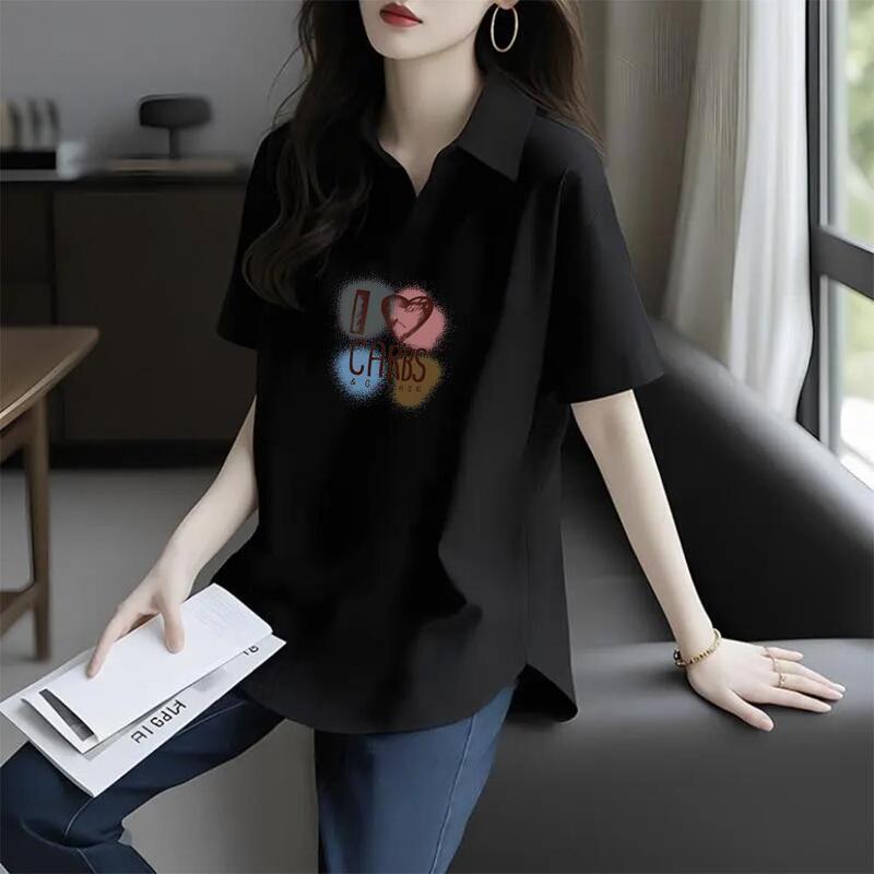 92% Cotton Plus Size Polo Shirt for Women, Loose Fit, Flattering, Age-Reducing, Stylish Short-Sleeve T-Shirt for Slightly Plump Figures, Casual Collared Top