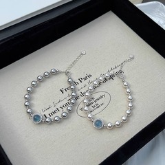 s925 スターリングシルバーアクアマリン Shijia パールシングルダイヤモンドブレスレットライト高級ニッチ気質女性ブレスレット