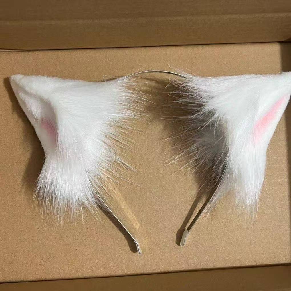 Cute Lolita Cat Ear Headband for Women, Plush Cat Girl Cosplay Hairband, White Maid Animal Ear Headwear — detail image 6