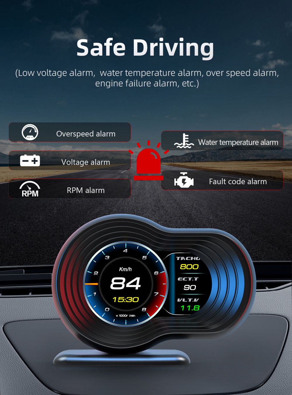 Cross-border HUD head-up display, car-modified LCD smart driving computer, multi-language high-definition vehicle display screen